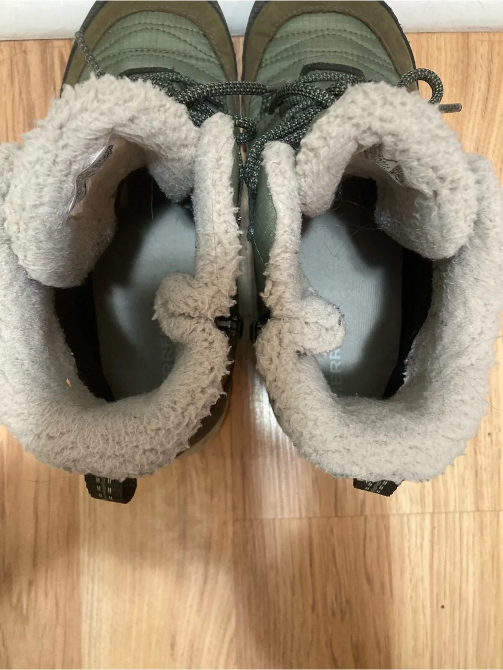 Merrell Olive Green Quilted Winter Boots with Faux Fur